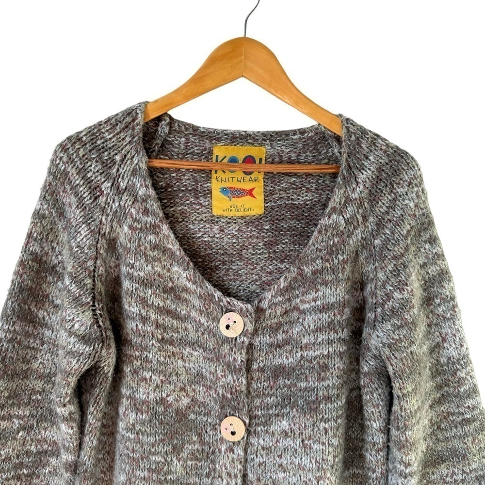Kooi Knit Wear Mohair Wool Alpaca Two Button Cardigan Beige Women's Large - Picture 2 of 10